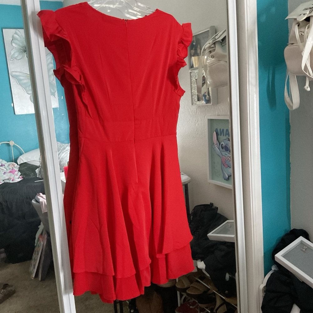Chic Red Ruffle Mini Dress - Picture 3 of 3